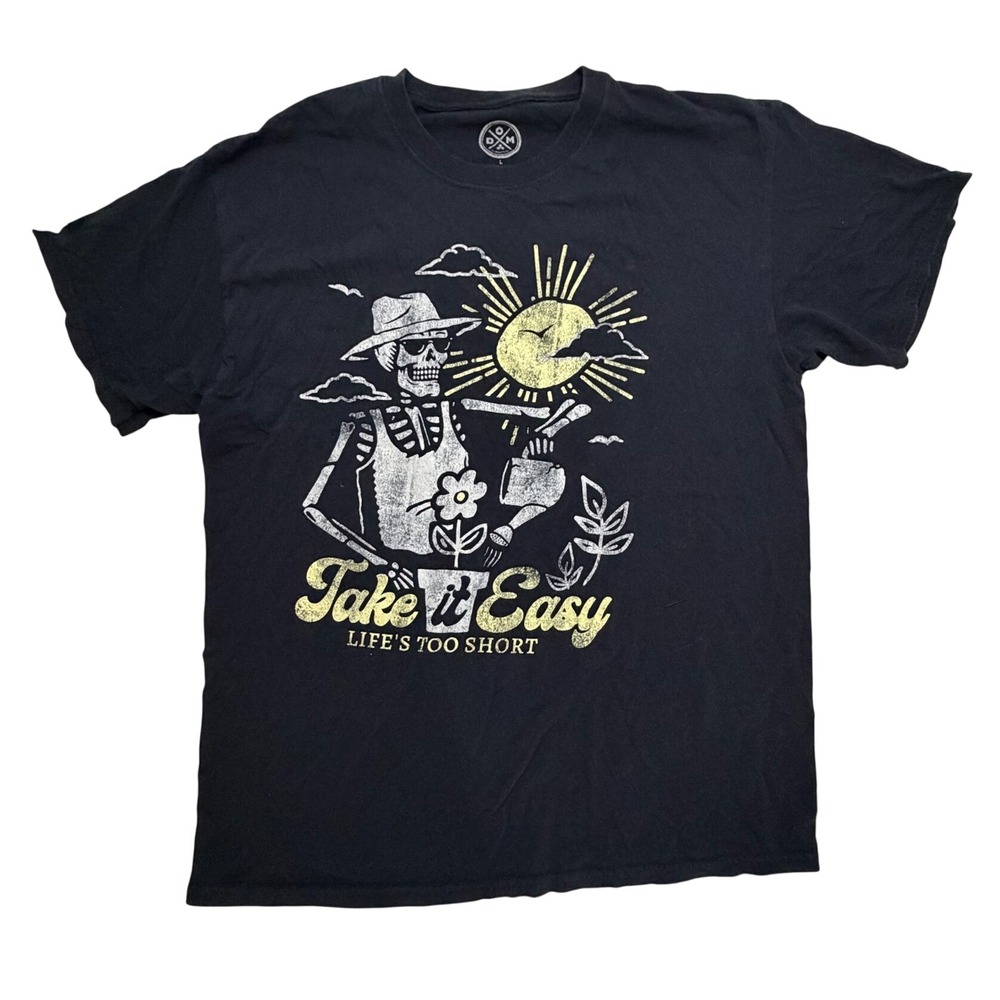 DOM Take It Easy Lifes Too Short Skeleton T-Shirt Mens Large Black Graphic Tee